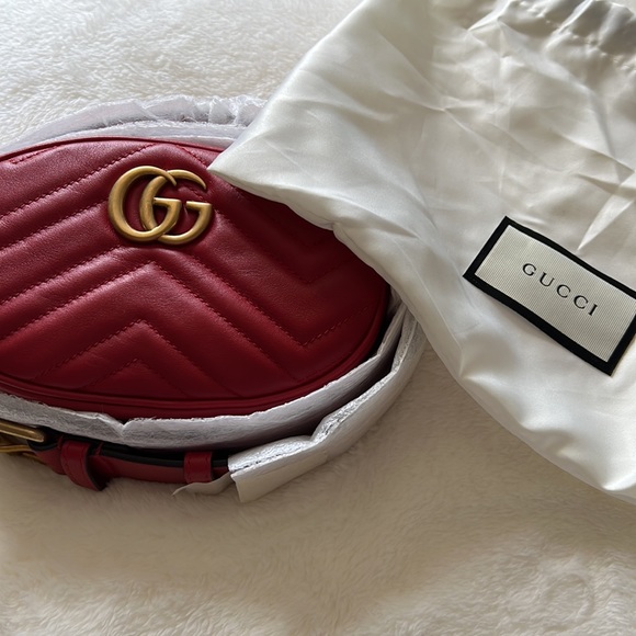 💯% Auth Gucci MARMONT 2.0 WOMEN'S RED MATELASSE LEATHER BELT BAG 🌹❣️💋 85cm - Picture 7 of 7
